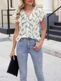 Floral Summer Blouse with V-Neck and Cap Sleeves for Effortless Style - EBYNN