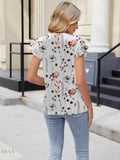 Floral Summer Blouse with V-Neck and Cap Sleeves for Effortless Style - EBYNN