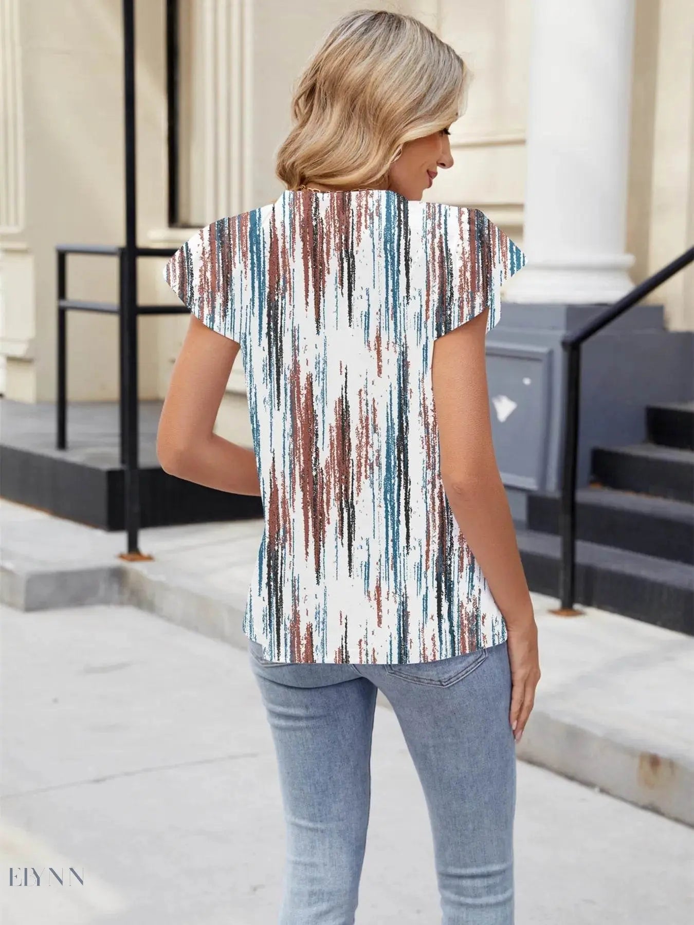 Floral Summer Blouse with V-Neck and Cap Sleeves for Effortless Style - EBYNN