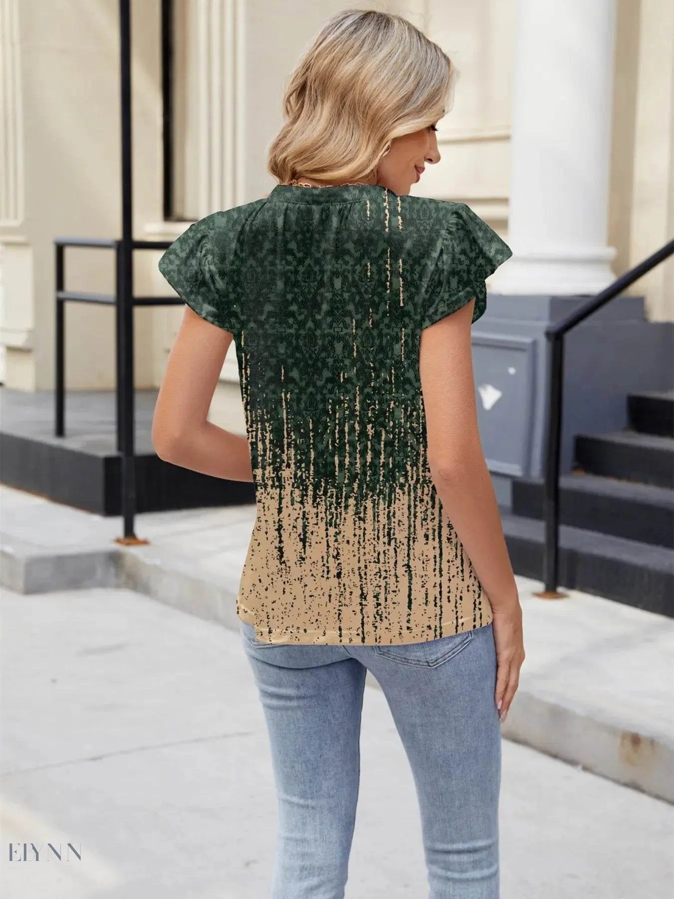 Floral Summer Blouse with V-Neck and Cap Sleeves for Effortless Style - EBYNN