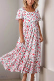 Floral Puff Sleeve Dress with Short Tiered Design - EBYNN
