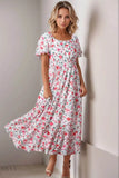 Floral Puff Sleeve Dress with Short Tiered Design - EBYNN