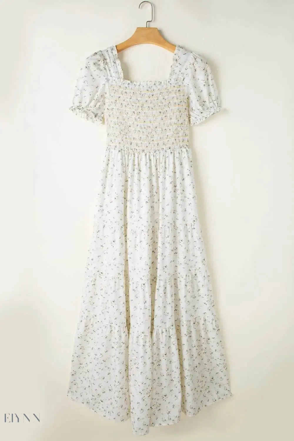 Floral Smocked Puff Sleeve Maxi Dress - EBYNN