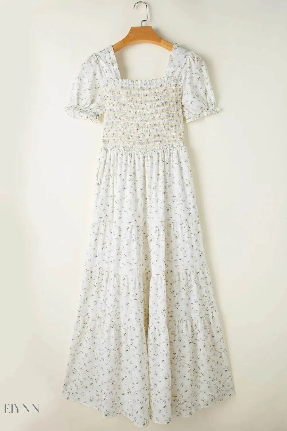 Floral Smocked Puff Sleeve Maxi Dress - EBYNN