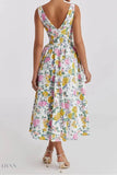 Floral V-Neck Sleeveless Midi Dress with Pockets - EBYNN