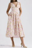 Floral V-Neck Sleeveless Midi Dress with Pockets - EBYNN