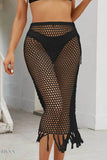 Fringe Openwork High Waist Swim Skirt - EBYNN