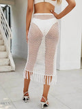 Fringe Openwork High Waist Swim Skirt - EBYNN