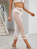 Fringe Openwork High Waist Swim Skirt - EBYNN