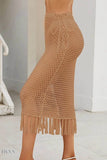 Fringe Openwork High Waist Swim Skirt - EBYNN