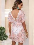 Plus Size Boho Print Surplice Beach Cover Up Dress - EBYNN