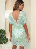 Plus Size Boho Print Surplice Beach Cover Up Dress - EBYNN