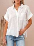 Plus Size Button Up Shirt for Women - Short Sleeve Style - EBYNN