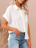 Plus Size Button Up Shirt for Women - Short Sleeve Style - EBYNN