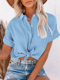 Plus Size Button Up Shirt for Women - Short Sleeve Style - EBYNN