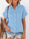 Plus Size Button Up Shirt for Women - Short Sleeve Style - EBYNN