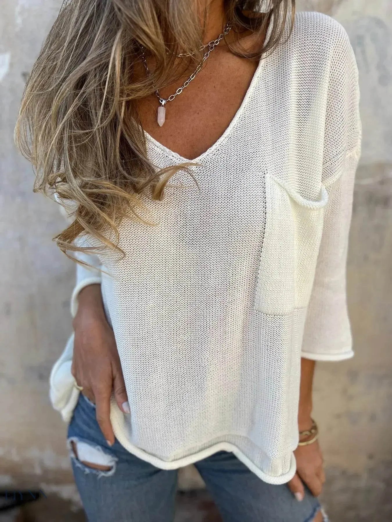 Plus Size V-Neck Sweater with Pockets for Ultimate Comfort - EBYNN