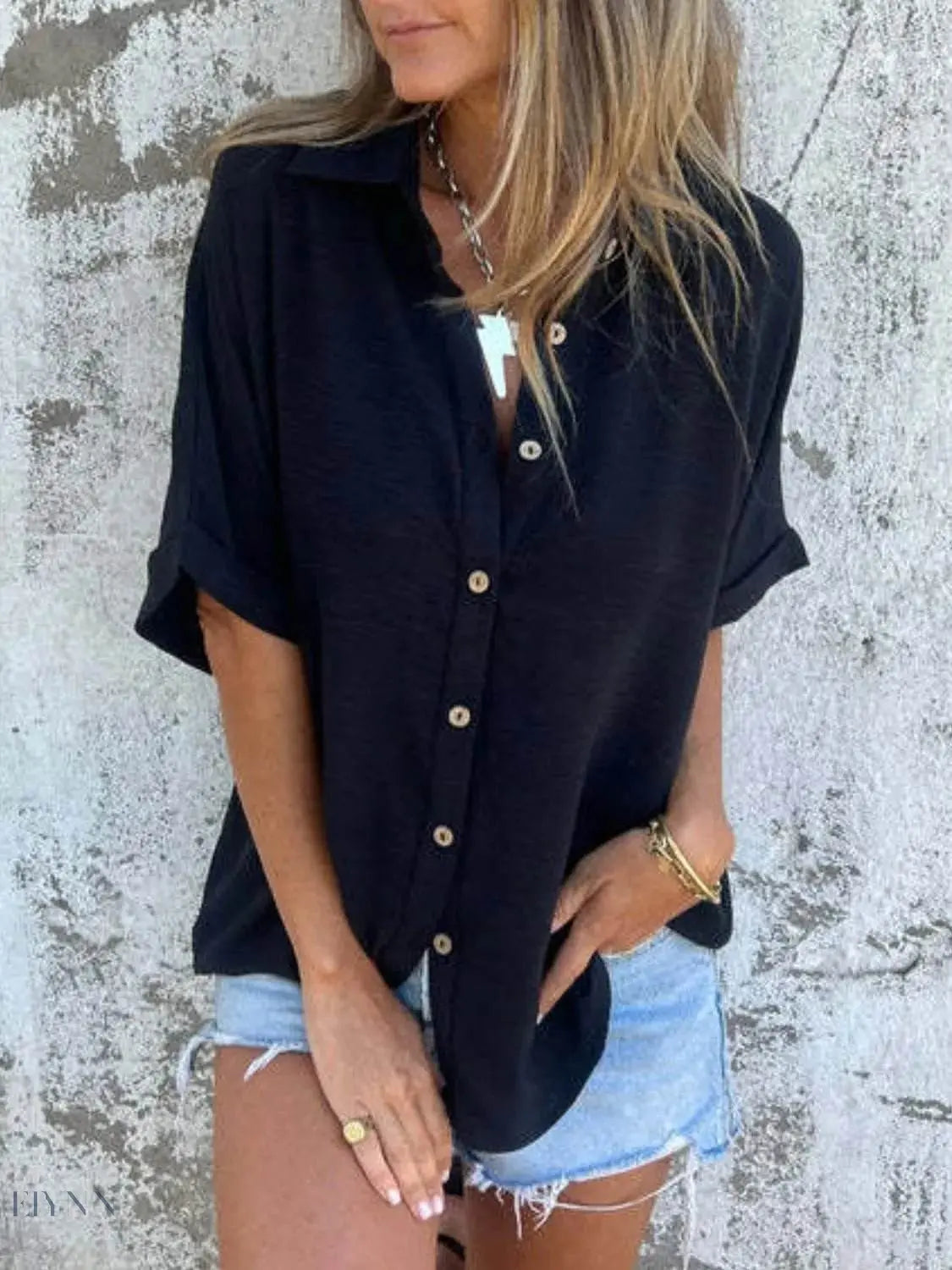 Plus Size Collared Half Sleeve Shirt for Stylish Comfort - EBYNN