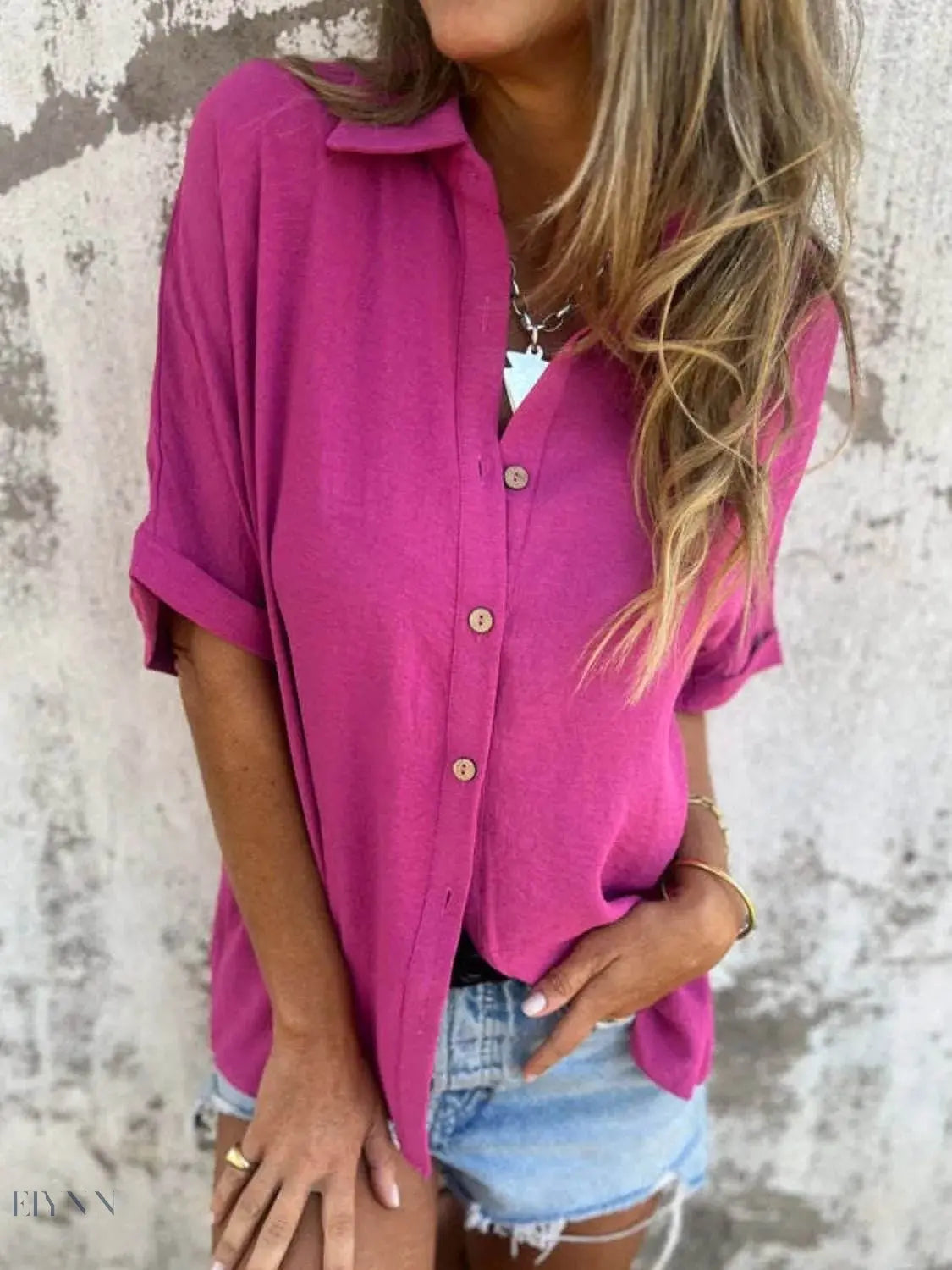 Plus Size Collared Half Sleeve Shirt for Stylish Comfort - EBYNN