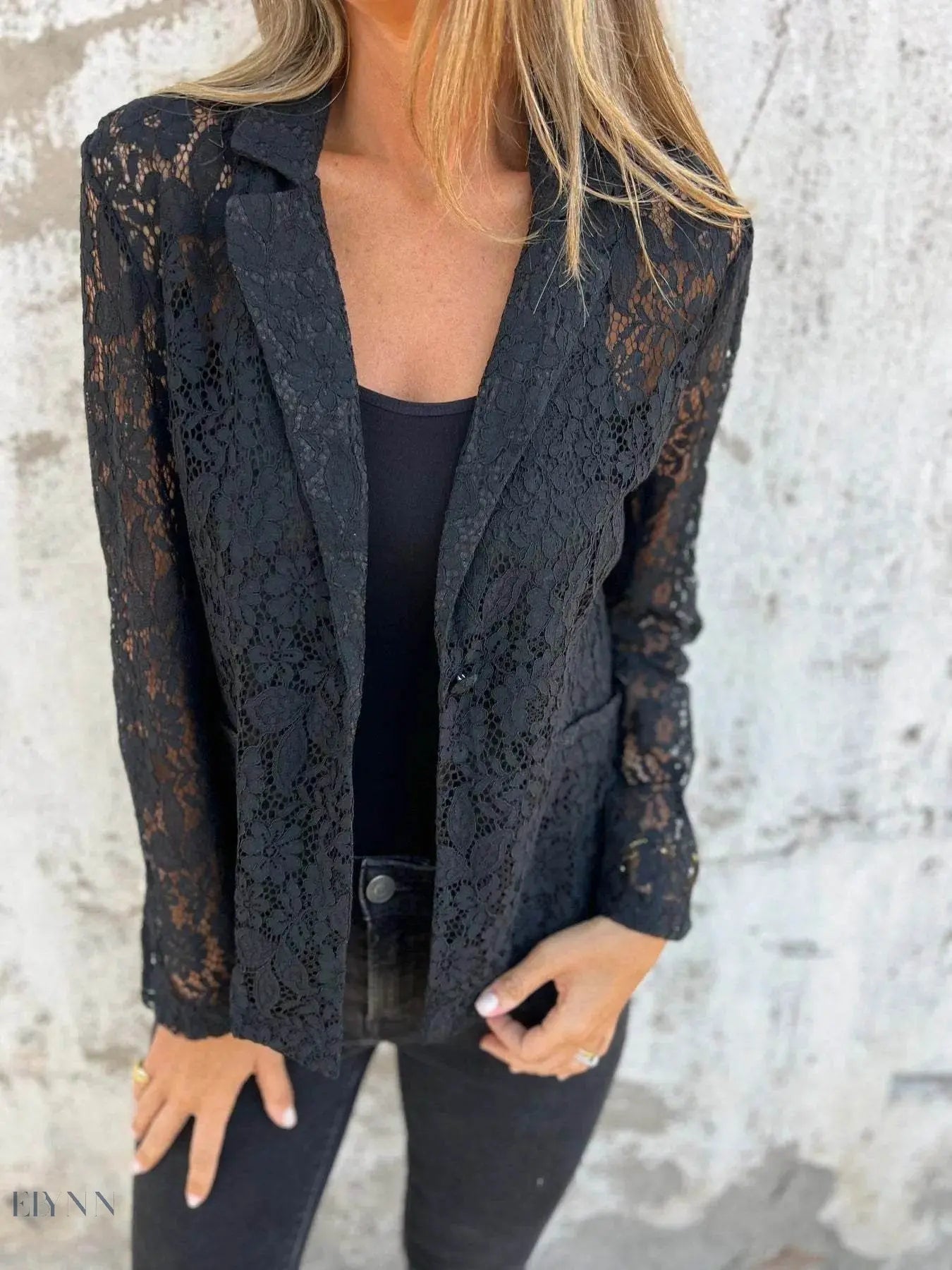 Full Size Plus Size Blazer - Effortless Elegance in Open-Front Lace Style - EBYNN