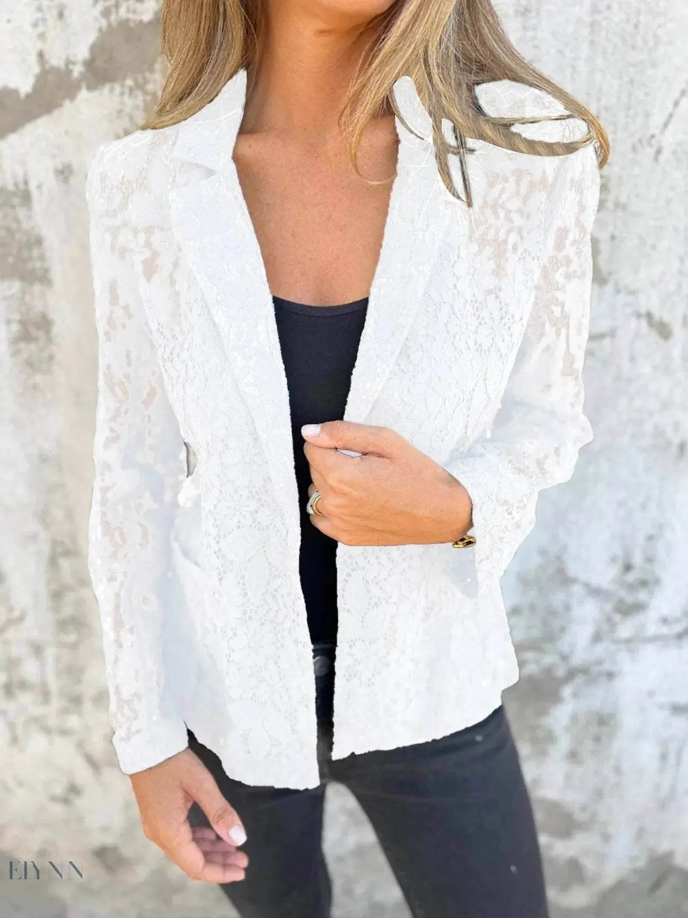 Full Size Plus Size Blazer - Effortless Elegance in Open-Front Lace Style - EBYNN