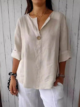 Plus Size Linen Blouse with Notched Design for Effortless Style - EBYNN