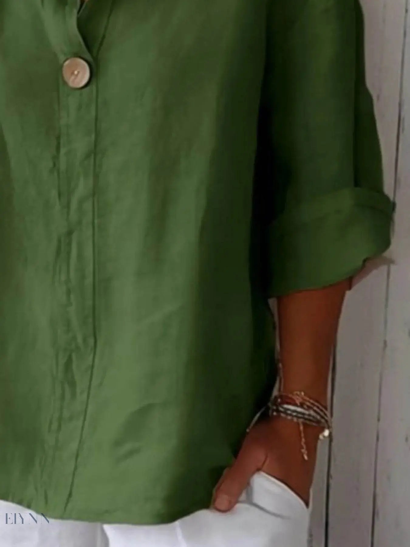 Plus Size Linen Blouse with Notched Design for Effortless Style - EBYNN