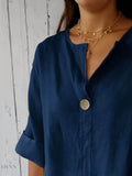 Plus Size Linen Blouse with Notched Design for Effortless Style - EBYNN
