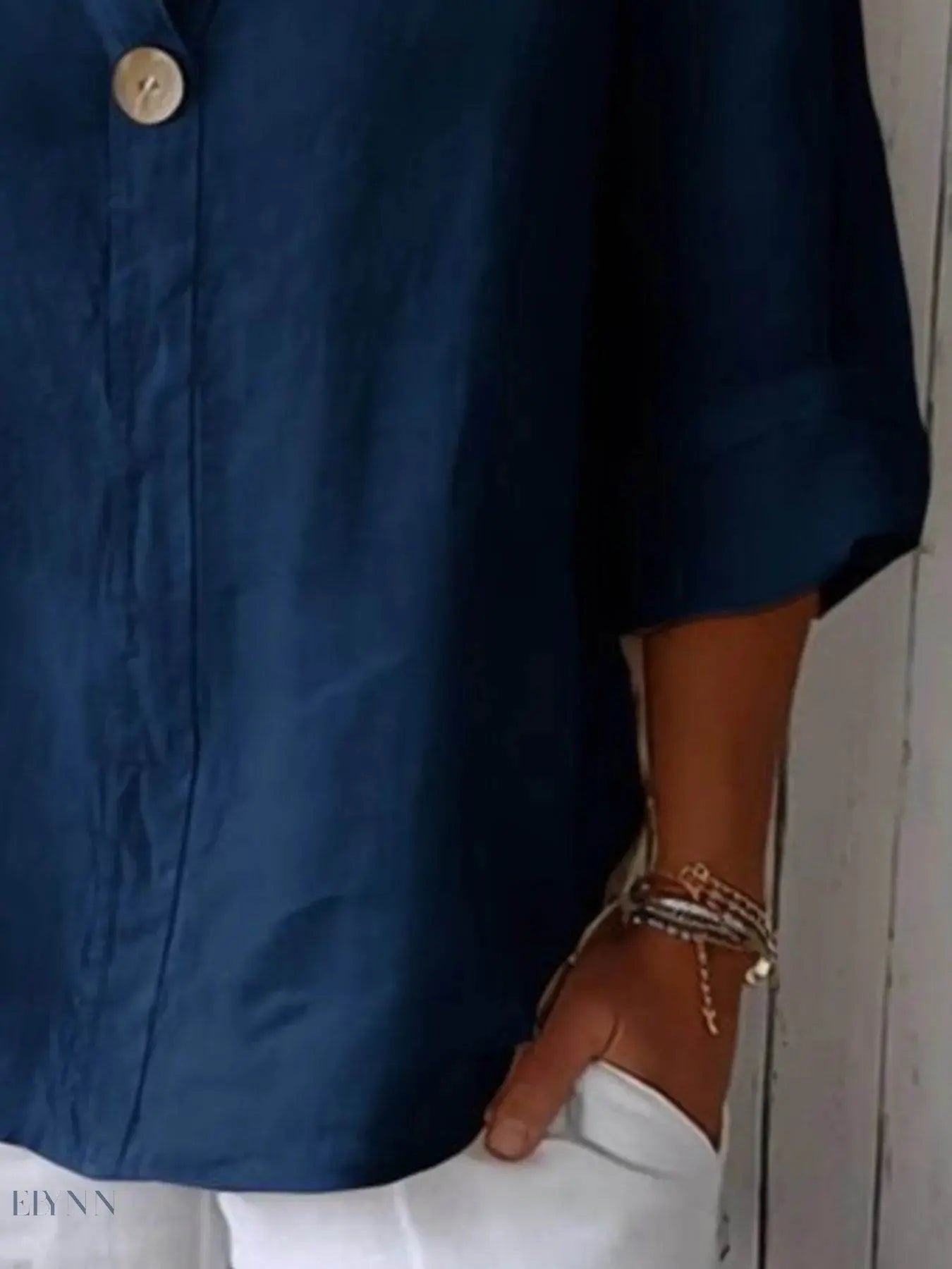 Plus Size Linen Blouse with Notched Design for Effortless Style - EBYNN