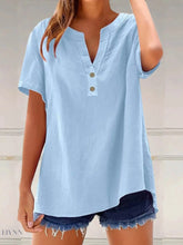 Plus Size Blouse with Notched Short Sleeves - EBYNN