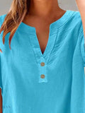 Plus Size Blouse with Notched Short Sleeves - EBYNN