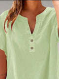 Plus Size Blouse with Notched Short Sleeves - EBYNN