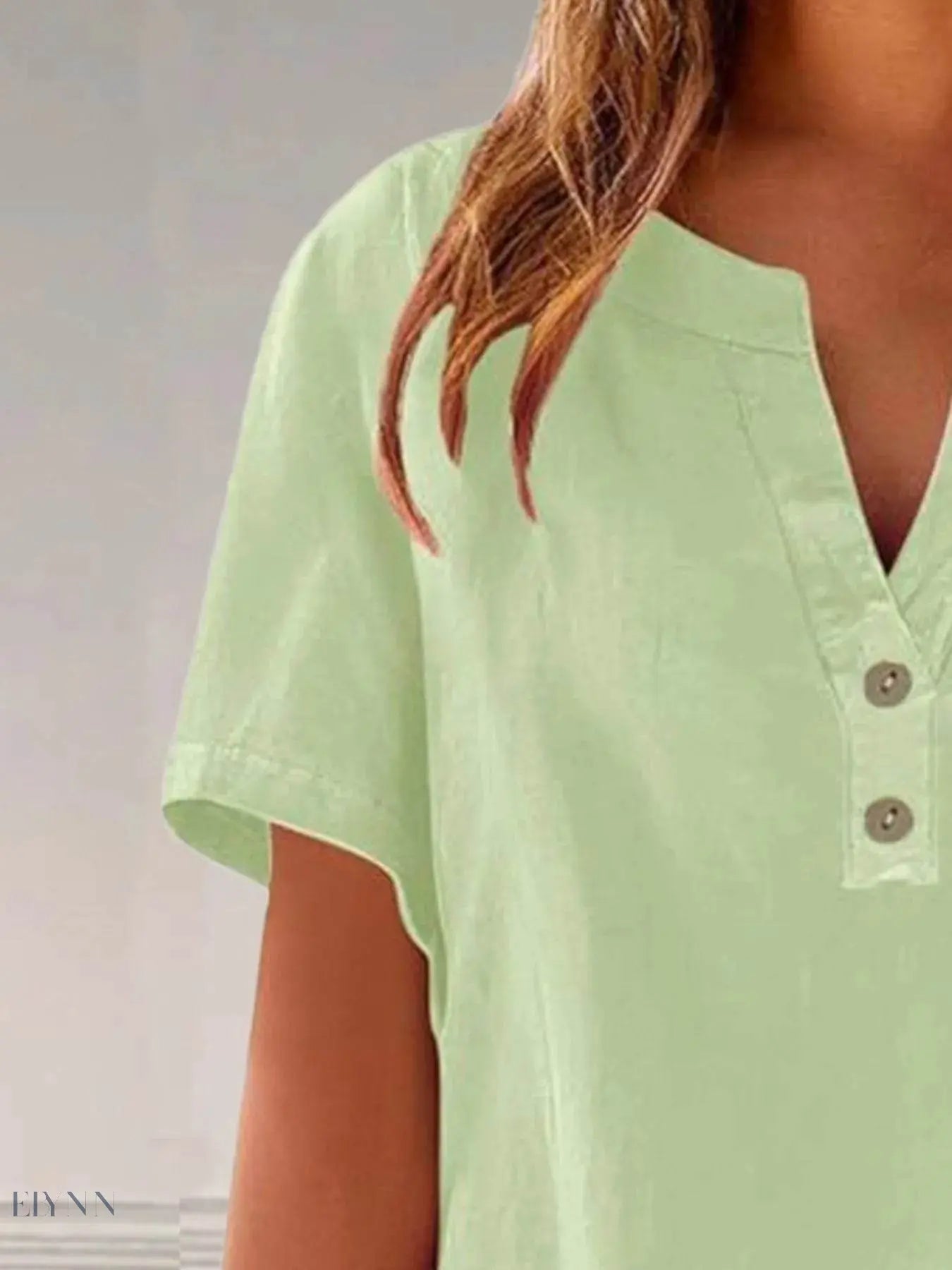 Plus Size Blouse with Notched Short Sleeves - EBYNN