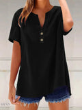 Plus Size Blouse with Notched Short Sleeves - EBYNN