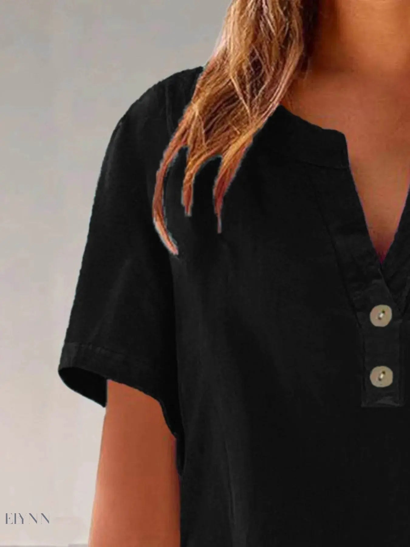 Plus Size Blouse with Notched Short Sleeves - EBYNN