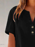 Plus Size Blouse with Notched Short Sleeves - EBYNN