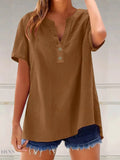 Plus Size Blouse with Notched Short Sleeves - EBYNN