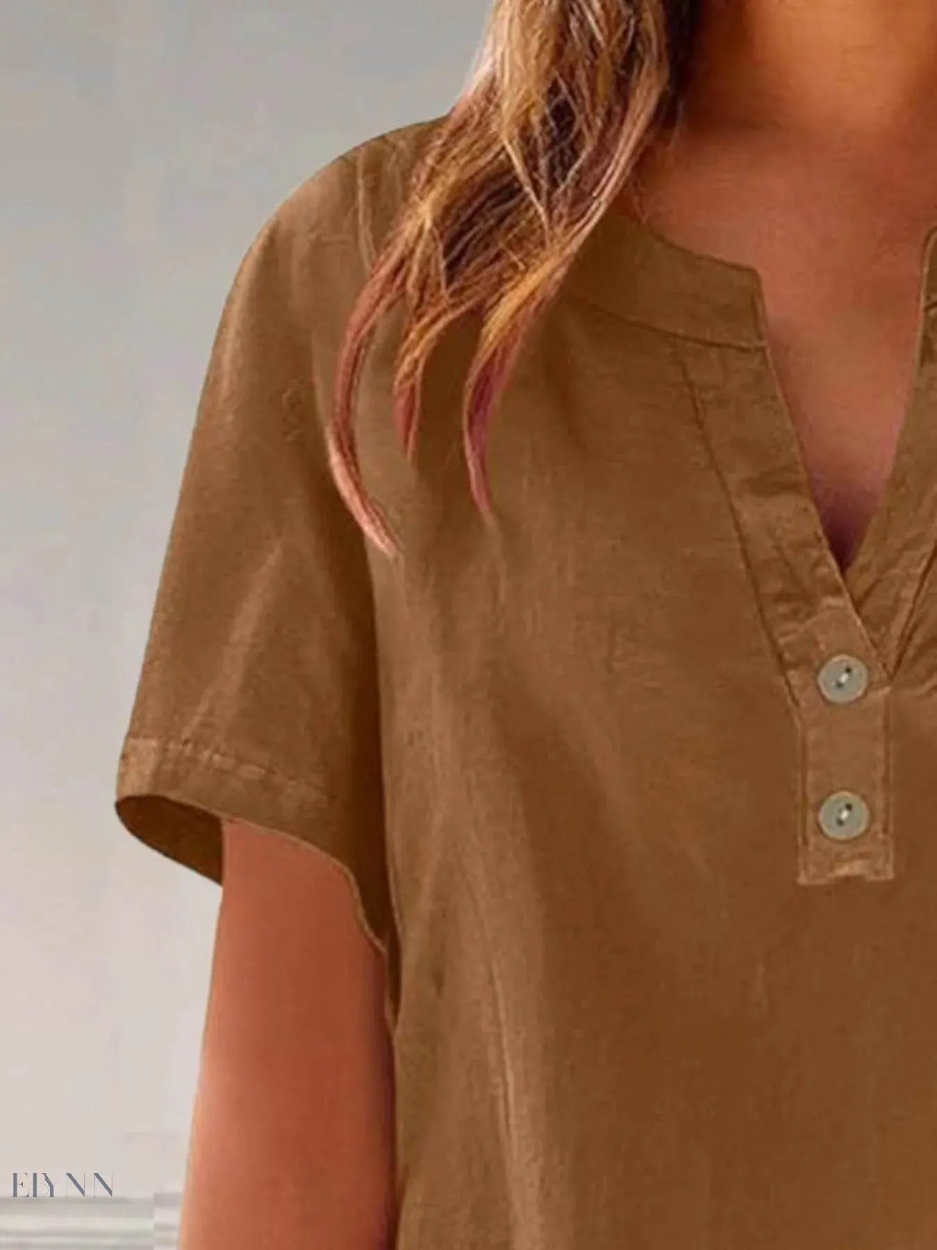 Plus Size Blouse with Notched Short Sleeves - EBYNN