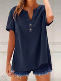 Plus Size Blouse with Notched Short Sleeves - EBYNN
