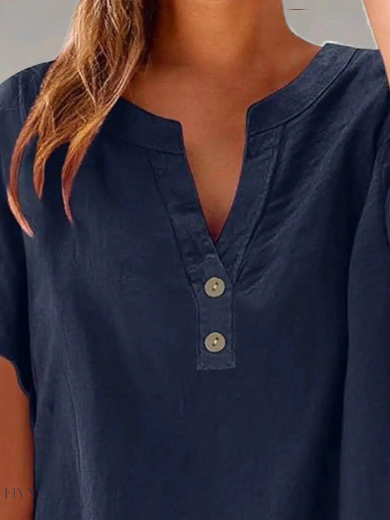 Plus Size Blouse with Notched Short Sleeves - EBYNN