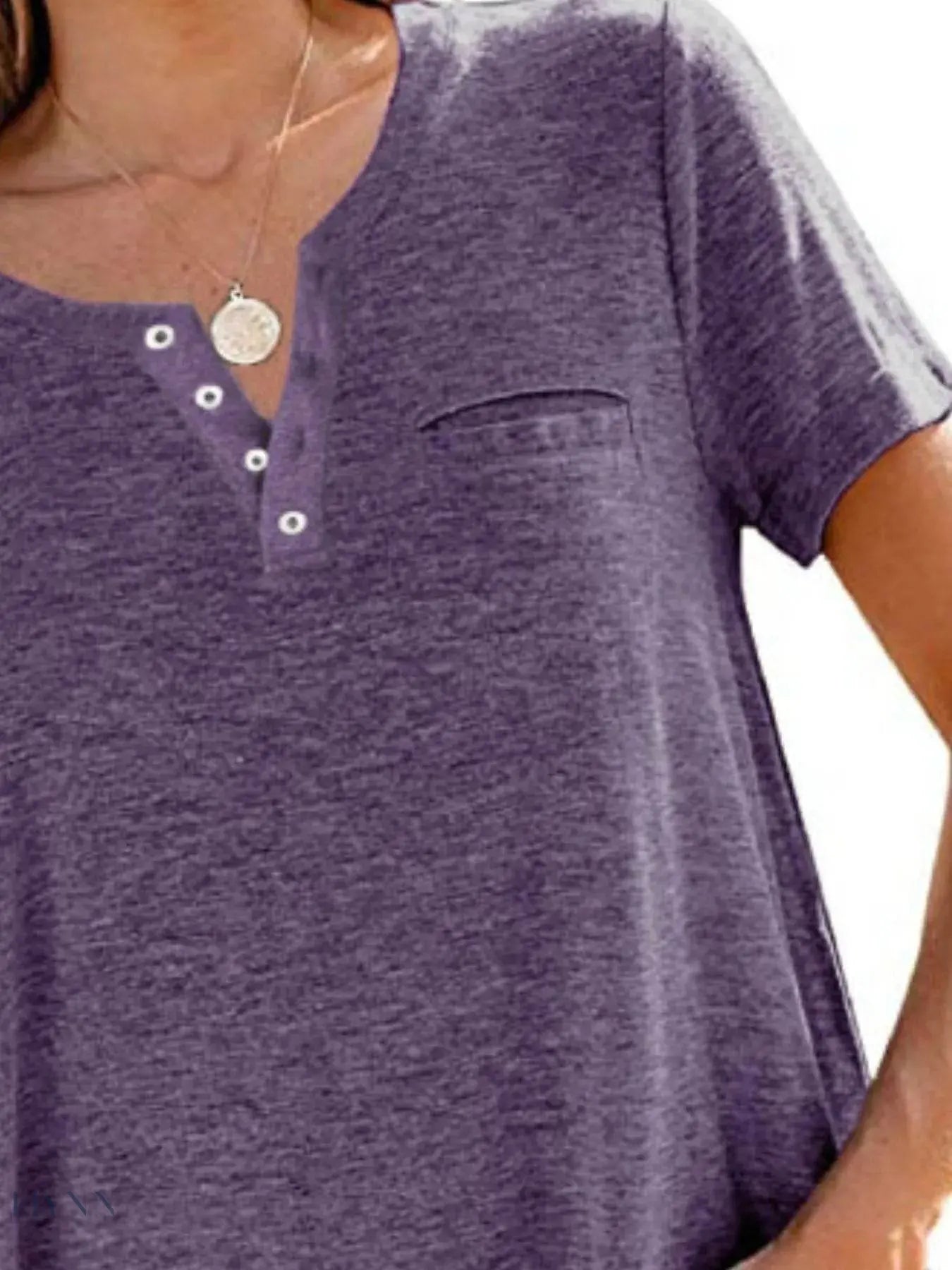 Plus Size Short Sleeve T-Shirt for Women with Notched Design - EBYNN