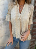 Plus Size Cardigan with One Button and Half Sleeves - EBYNN