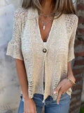 Plus Size Cardigan with One Button and Half Sleeves - EBYNN