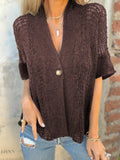 Plus Size Cardigan with One Button and Half Sleeves - EBYNN