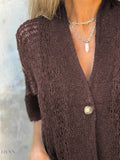 Plus Size Cardigan with One Button and Half Sleeves - EBYNN