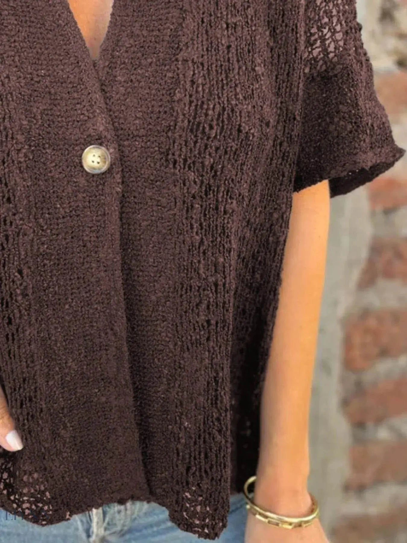 Plus Size Cardigan with One Button and Half Sleeves - EBYNN