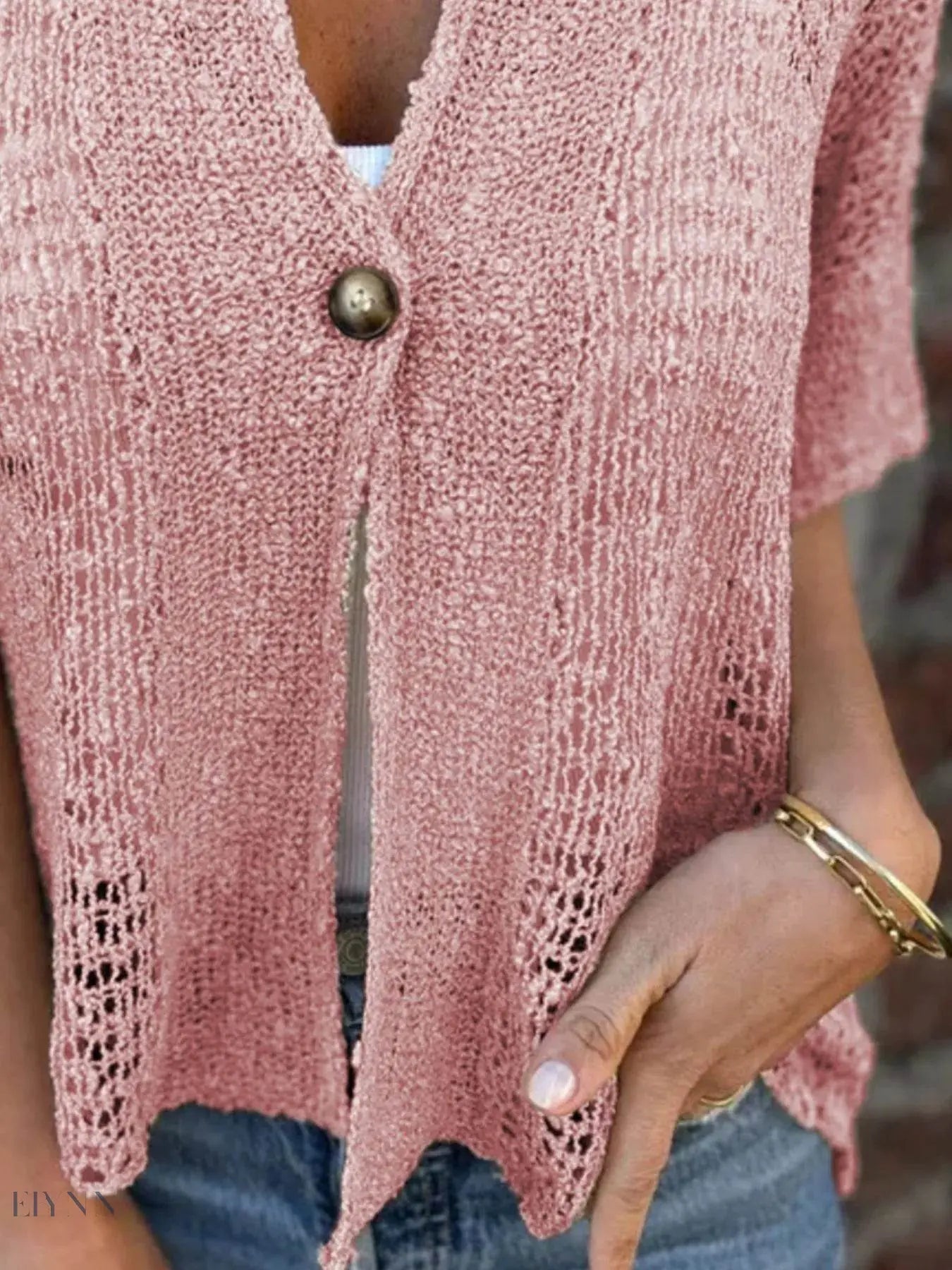 Plus Size Cardigan with One Button and Half Sleeves - EBYNN