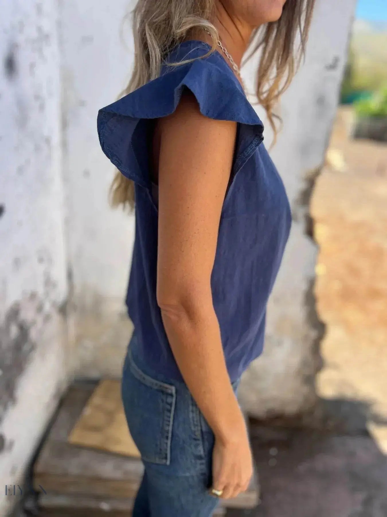 Plus Size Cap Sleeve Blouse with Ruched V-Neck Design - EBYNN