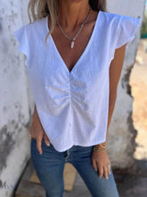 Plus Size Cap Sleeve Blouse with Ruched V-Neck Design - EBYNN