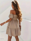 Ruffled Off-Shoulder Dress with Short Sleeves - EBYNN